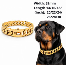 Gold Cuban Link Dog Collar 32mm 20in Luxury Stainless Steel Secure Buckle Pet
