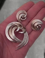 TRIFARI Crown Demi parure Spilla orecchini anni 60 Trifanium Argento Splendido!