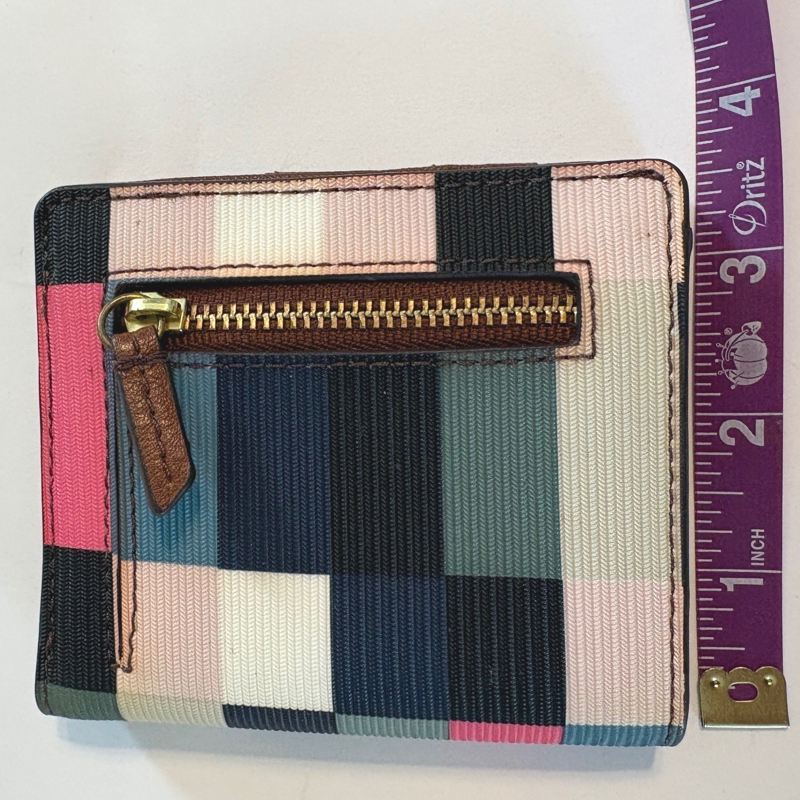 Fossil Bifold Wallet Multicolor Patchwork Texture… - image 6