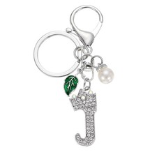 Bling Crown Initial Letter Keychain for Women Letter A-Z Key Chain Silver-J
