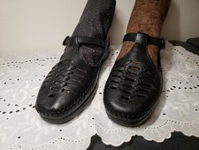 Vintage Dexter Shoes Womens Size 10 W Mary Jane Black Leather Woven USA 90s