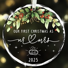 Wedding Gifts for Couples 2025, Mr and Mrs Christmas Ornament, Just Married Gift