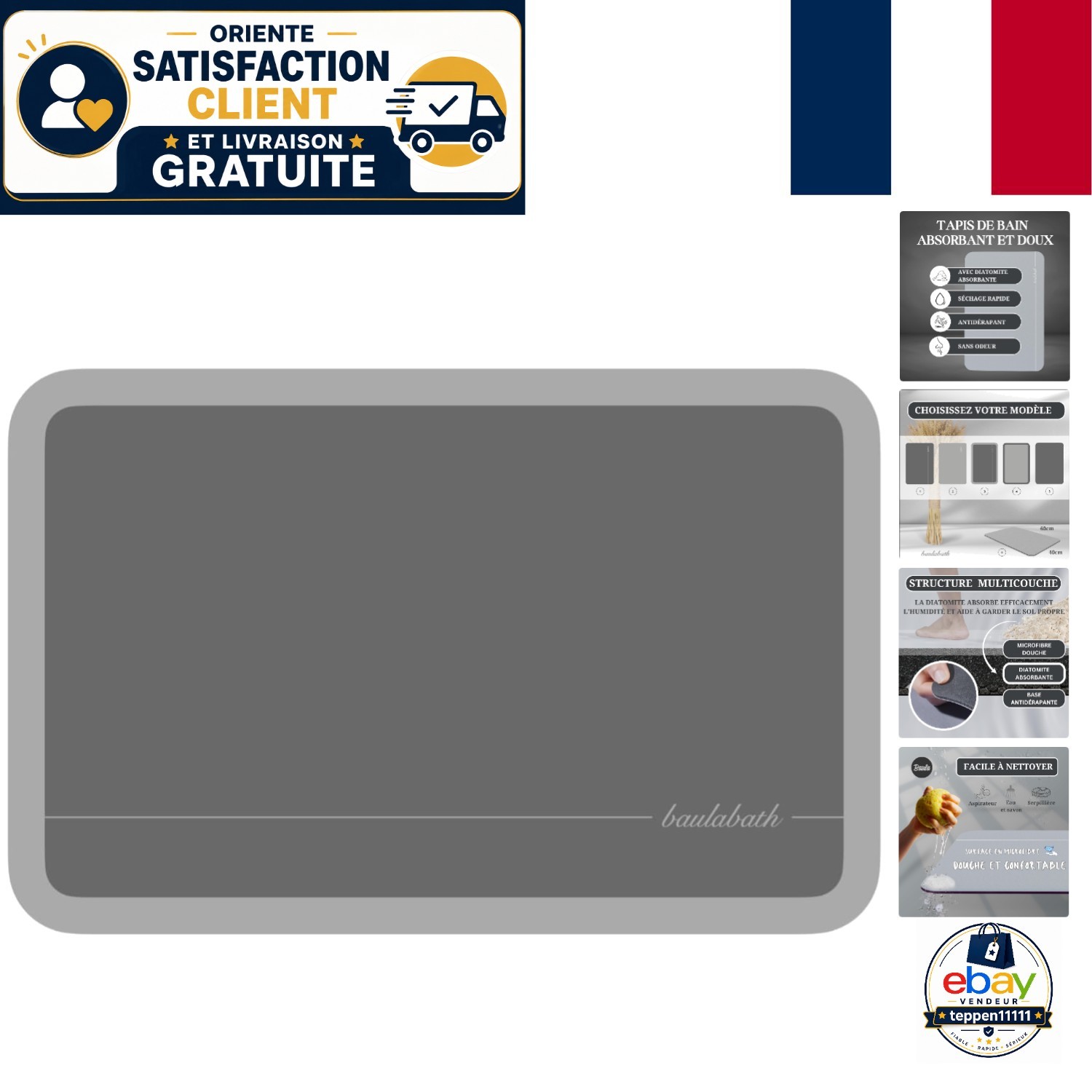 Tapis de douche 60x40 cm absorbant idéal pour sortie de bain parentale ou studio