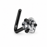 Herz CZ Nasenstecker 20G 0,8Mm G23 Schwarz Titan L Biegung Hypoallergen Piercing