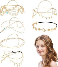 6 Pcs Gold Head Chain Jewelry Boho Bridal Headpiece Turquoise Tassel Headbands B