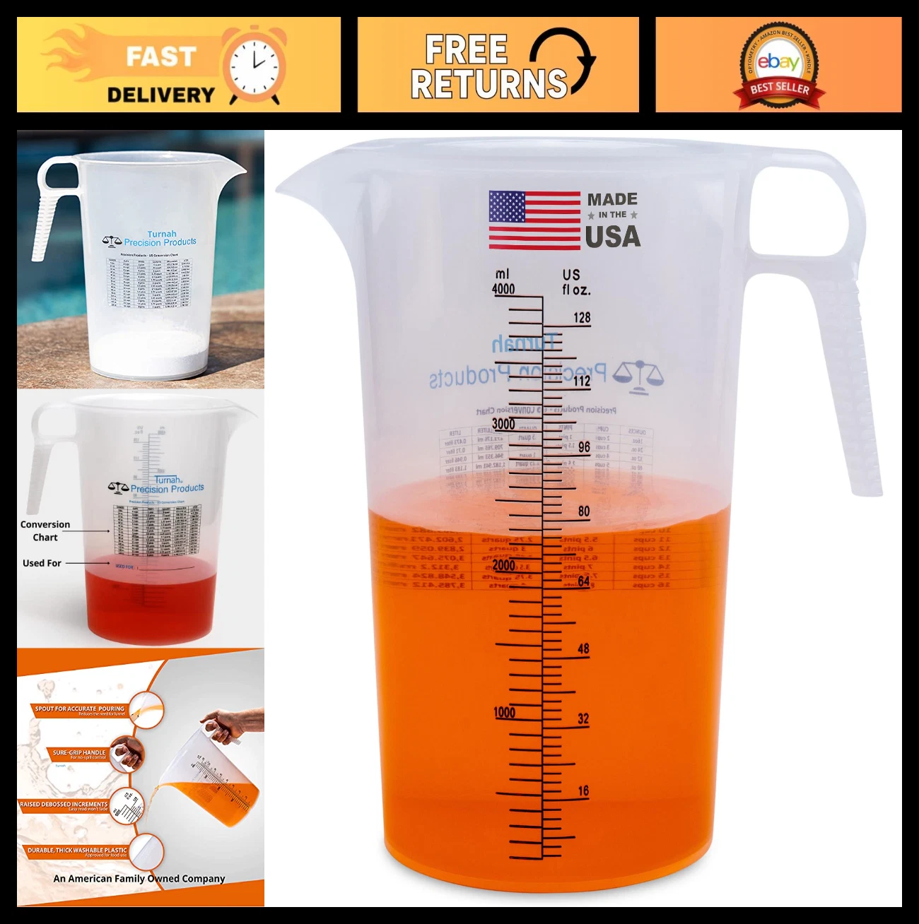 1 Gallon 128oz Measuring Pitcher with Conversion Chart - Durable Food Grade - Id
