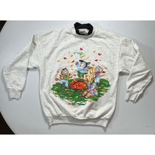 VTG USA Made 90s Autumn Kittens Puppies Fall Sweatshirt Granny Womens M Gray