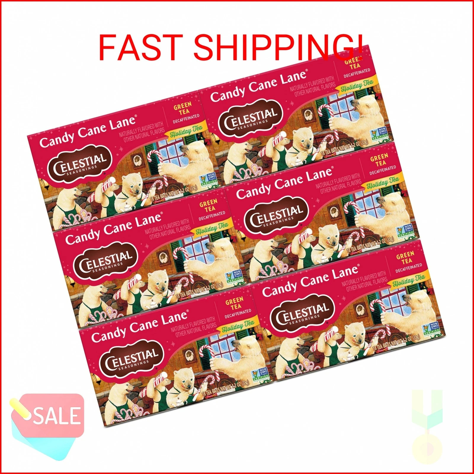 Celestial Seasonings Green Tea, Decaffeinated Candy Cane Lan