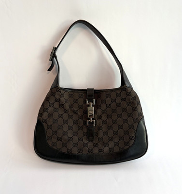 Gucci Black Canvas Jackie Hobo Shoulder Bag Vintage Y2K Tom Ford Monogram