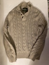 Eddie Bauer Men Medium Tan Sweater Cable Knit Vintage Grandpa Fisherman Pullover