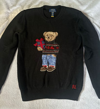 Polo Ralph Lauren Boys XL 18-20 Black Polo Bear Graphic Knit Holiday Sweater
