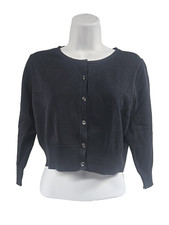 Ann Taylor Cropped Sweater Womens Black Knit Cotton Classic Sleeve Size L