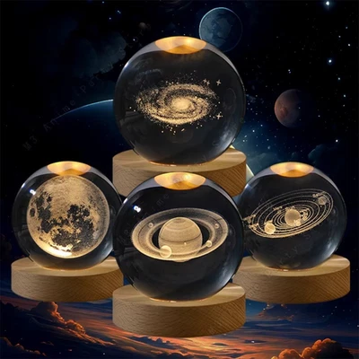 3D Crystal Ball Night Light LED Lamp Galaxy Moon Solar System Sphere Gift forAll
