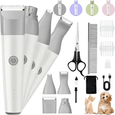 Dog Clippers Grooming Kit, 4 in 1 Quiet Cordless Dog Paw Trimmer & Nail Grinder,