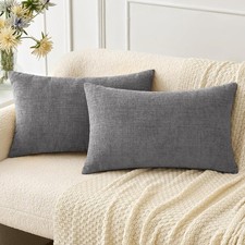 MIULEE Pack of 2 Couch Throw Pillow Covers 12x20 Inch Soft Dark Gray Chenille Lu