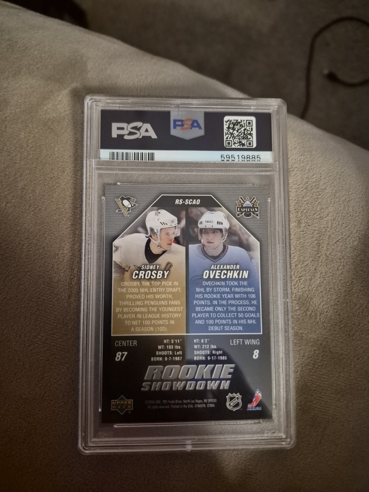 2005-06 Upper Deck Rookie Showdown Alex Ovechkin, Sidney Crosby  (RC) PSA 9 view 2