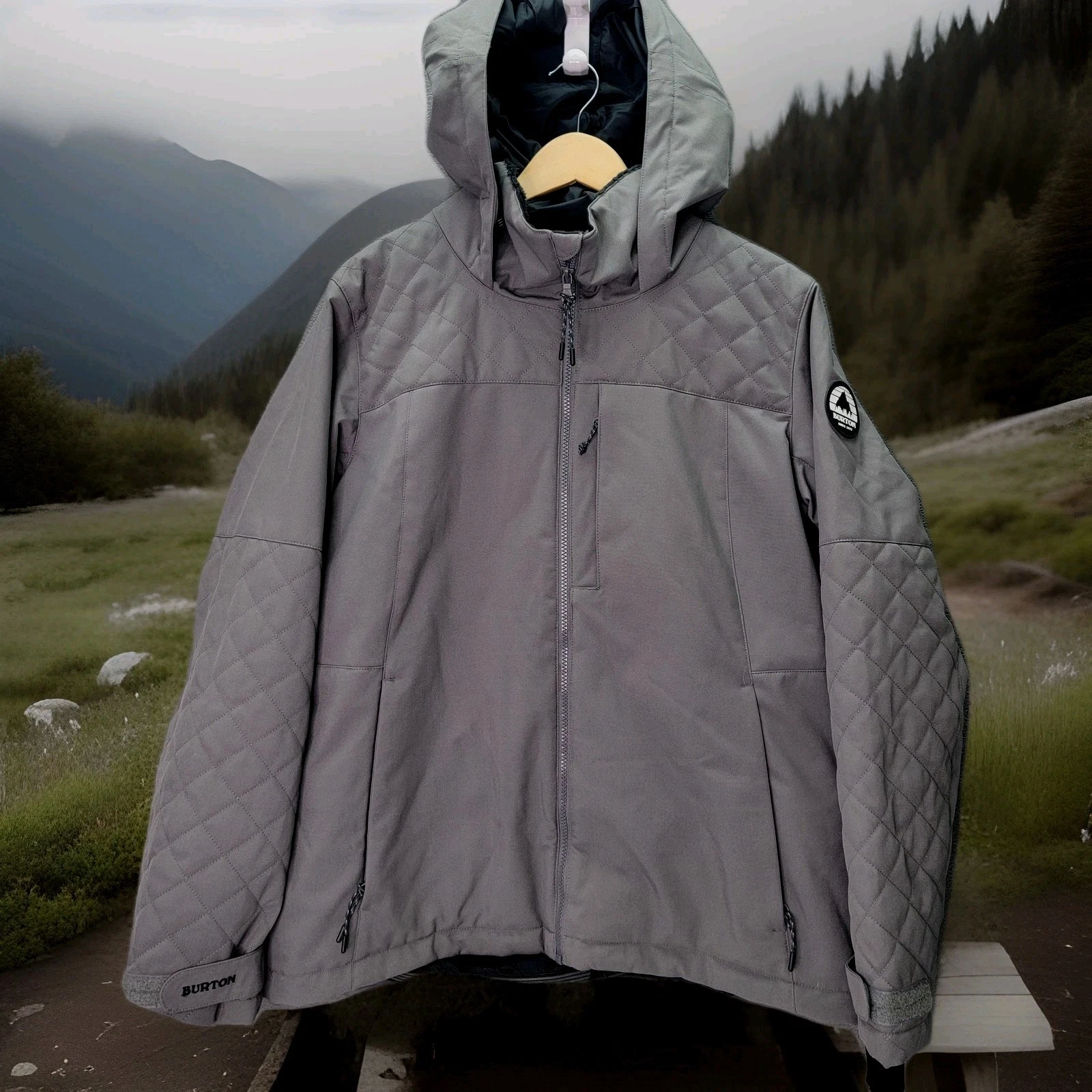 Burton Jacket Womens XL Gray Living Lining Softshell Hooded Ski Snowboard