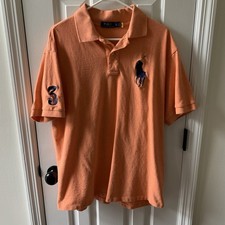 Polo Ralph Lauren Mens Big Blue Pony Logo 3 Light Orange Polo Size XLT
