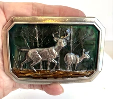 VINTAGE BELT Buckle Enameled Buck & Doe THE GREAT AMERICAN BUCKLE CO.  Ltd Edi