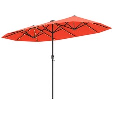 13 FT Large Patio Umbrella w/ LED Solar Lights Crank Handle 12 Heavy-Duty Ribs