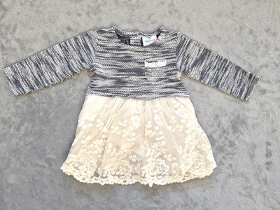 Topomini Kleid Baby Mädchen Gr. 80 Langarm Strick Spitze Navy Creme