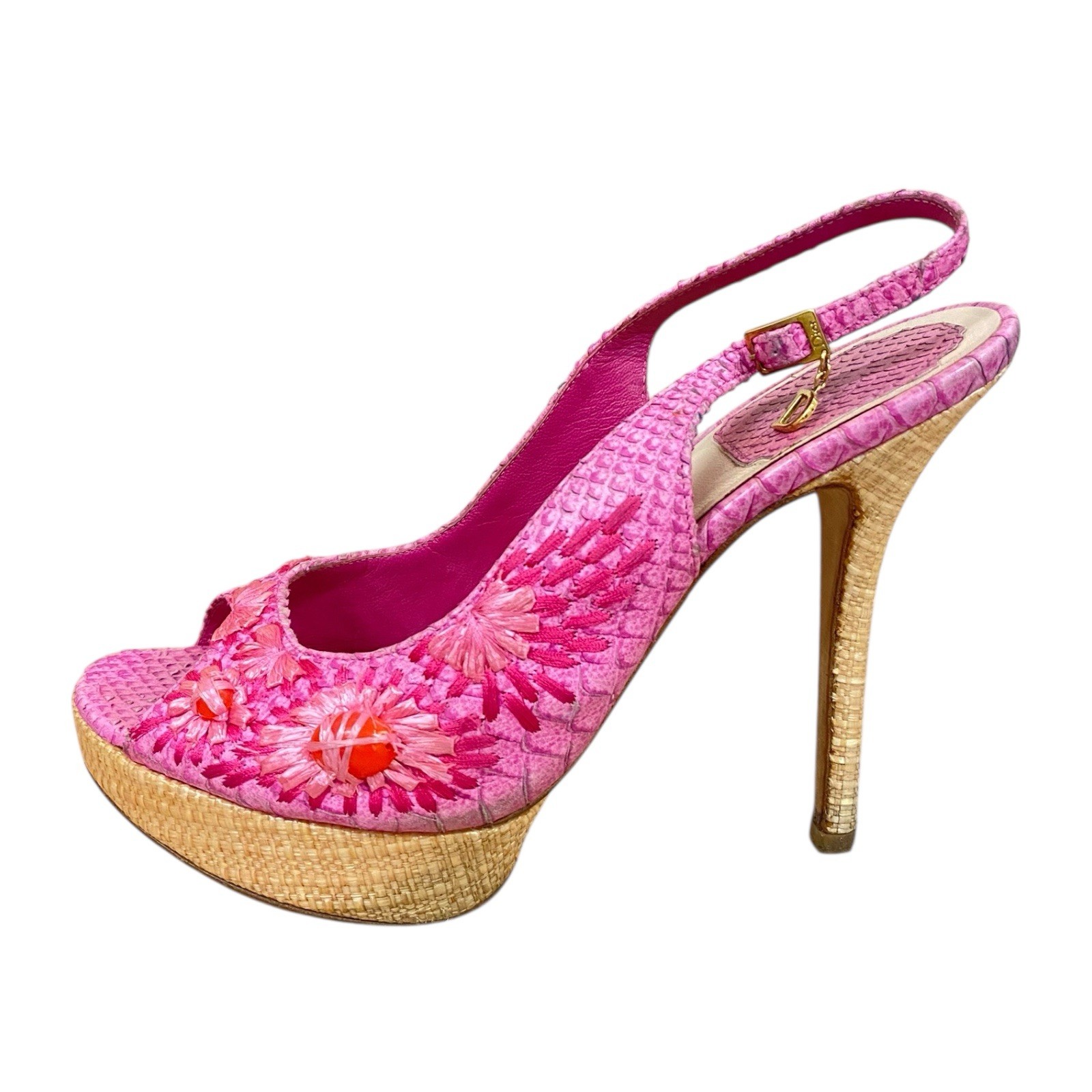 CHRISTIAN DIOR Pink Python Embossed Leather & Raf… - image 1