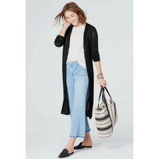 J. Jill Linen Blend Duster Cardigan Womens Sz S Black Lightweight Knit Lagenlook