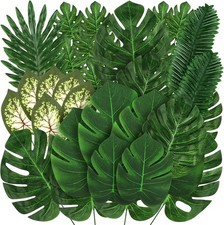 Jungle Party Decorations, 78 Pieces 8 Kinds Artificial Palm Leaves Green