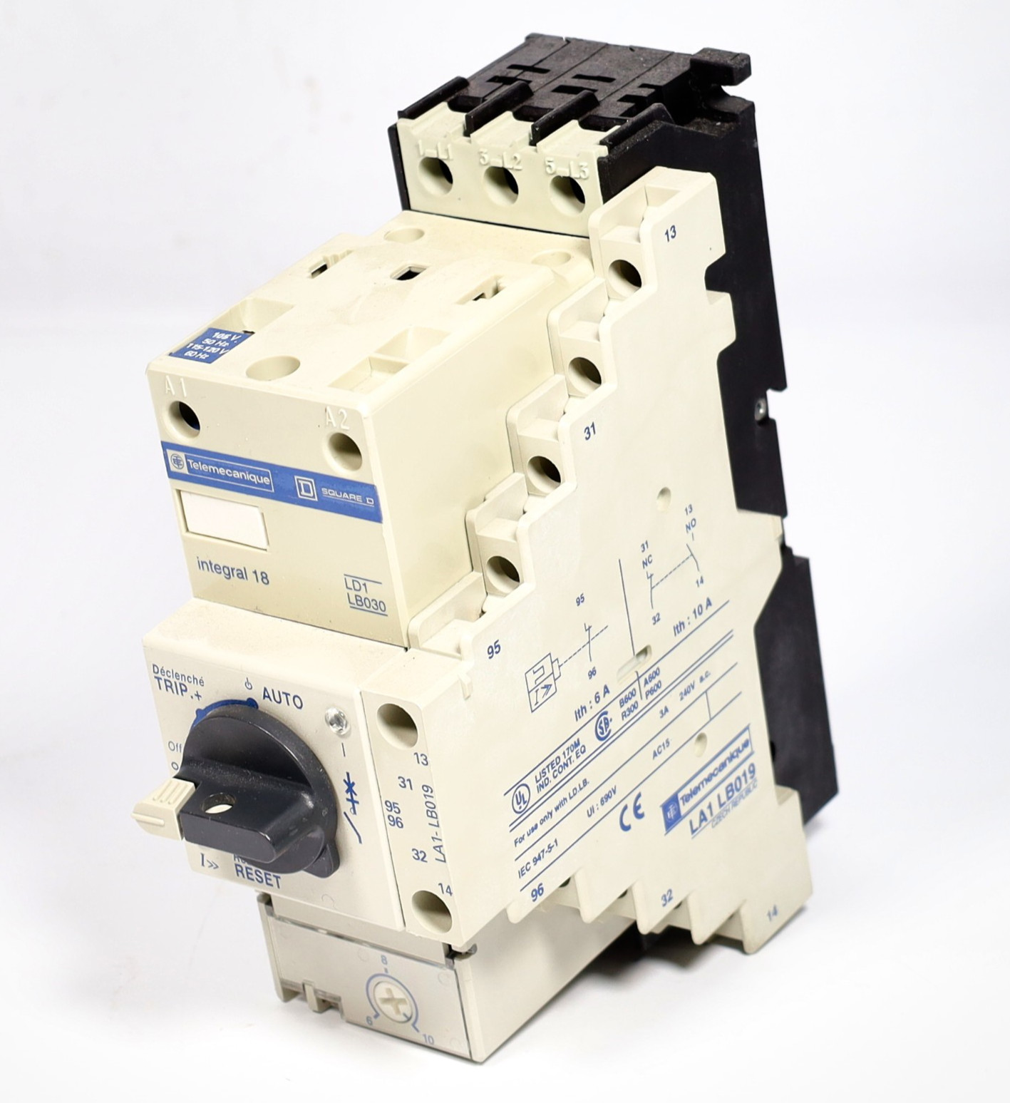 Telemecanique LD1 LB030 Motor Starter with LB03P13 6-10A Protection Module