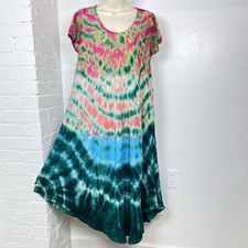 Womens Tie Dye Maxi Dress Free Size Boho Beach Caftan Rayon India