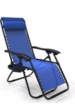 Zero Gravity Recliner Sun Lounger Chair Cup Holder Folding Garden Beach Deck