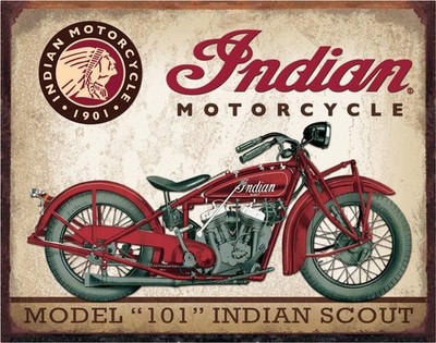 Desperate Enterprises Indian Scout Motorcycle Tin Sign - Nostalgic Vintage Me...