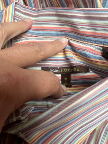 BCBG Attitude Men's XL Long Sleeve Button Up Multicolor Stripe Dress Shirt (EUC) - Picture 6 of 6