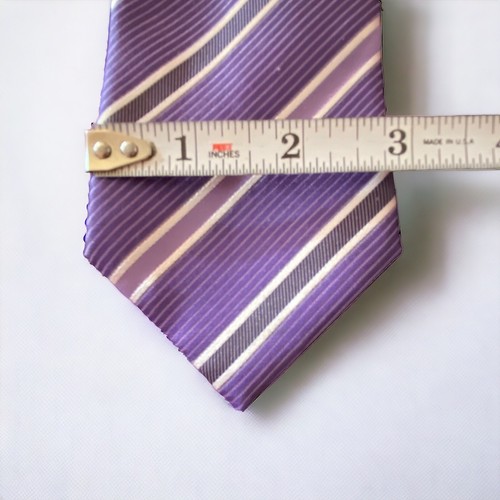 Corbata de hombre BOSS Hugo Boss 100 % seda púrpura rayas 3” hecha en Italia - Imagen 7 de 7