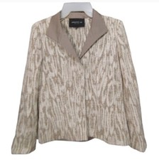 Lafayette 148 White Gray Invisible Snap Button Blazer Jacket Women's Size 2