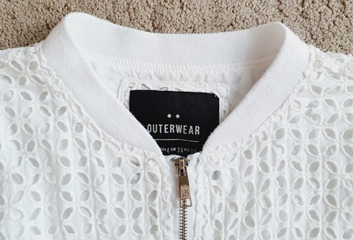 Cotton On Outerwear Womens Size 8 White Embroidered Holey Cropped Bomber Jacket - Picture 4 of 15