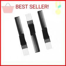 Leinuosen 3 Pack Carbon Lift Teasing Combs with Metal Prong, Hair Pick Comb for