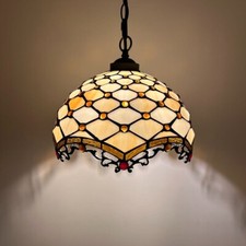 Tiffany Style Hanging lighting Beige Stained Glass Crystal Beans LED Bulb H60W12