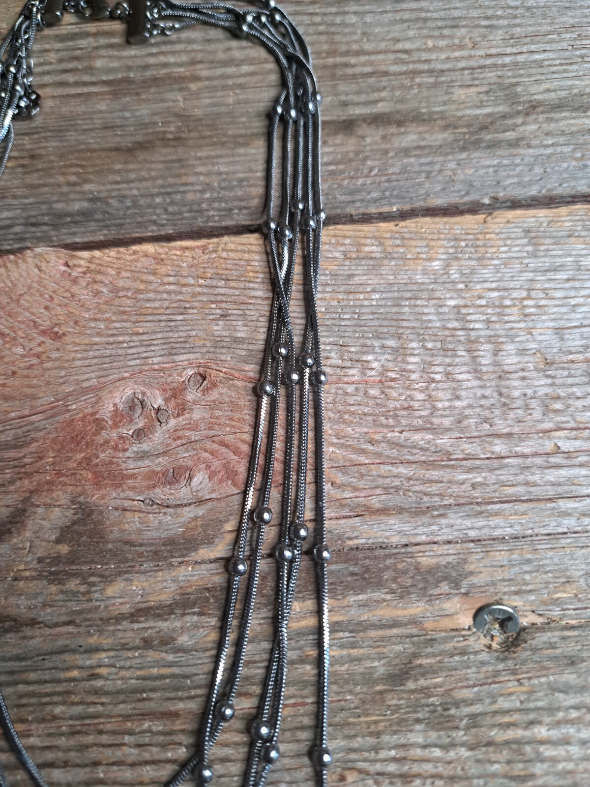 Black Triple Multi Stranded Necklace Cascading Fa… - image 4