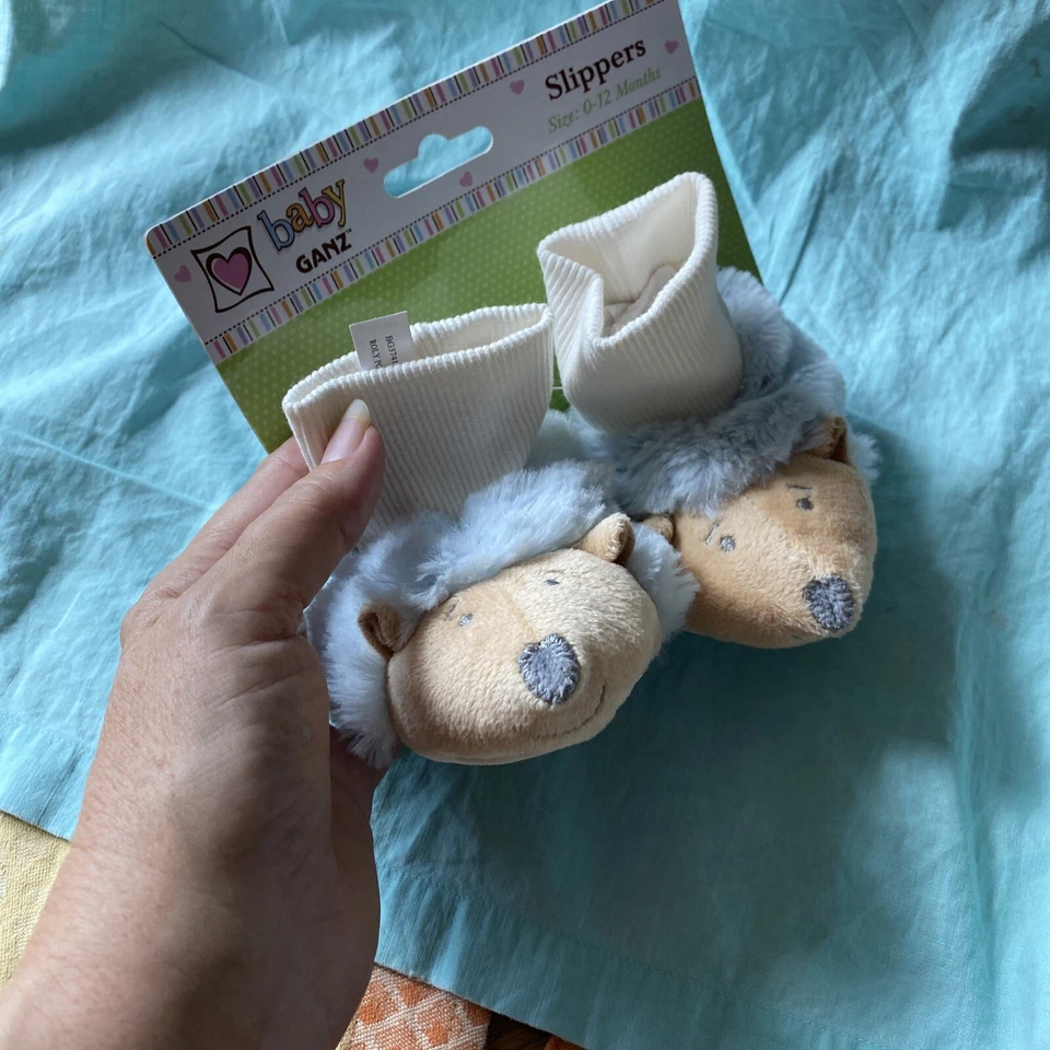 全新 W 标签 罕见 模型 刺猬 婴儿 Ganz 系列 拖鞋 0-12 Mos — 第 3/4 张图片