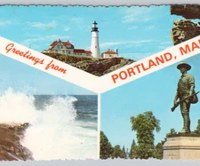 Greetings from Portland, Maine, Portland Headlight 1960s Vintage Postcard UNP