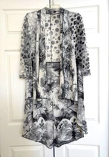 Kamana Sheer Duster Top Womens L Gray Floral Lace Cover Up Open Front Beach Boho