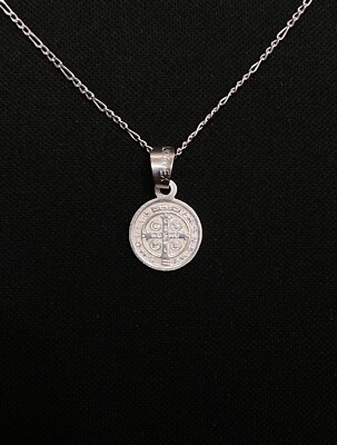 Sterling Silber St. Benedikt Anhänger mit 16'' Silber Figarokette