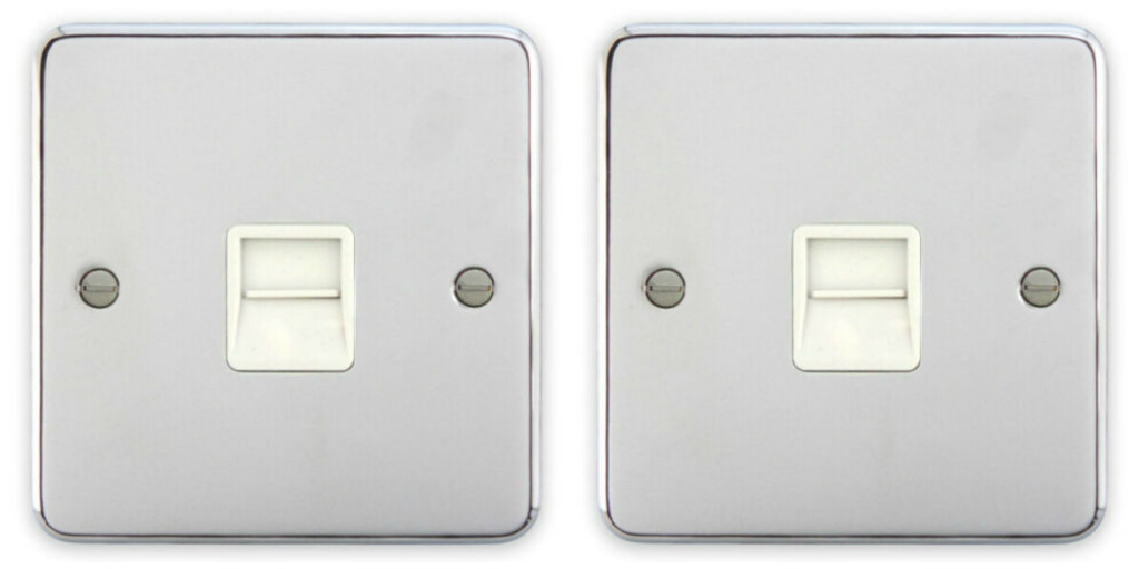 2 x Deta 1962CHW Telephone Sockets 1 Gang Extension Polished Chrome/White Insert