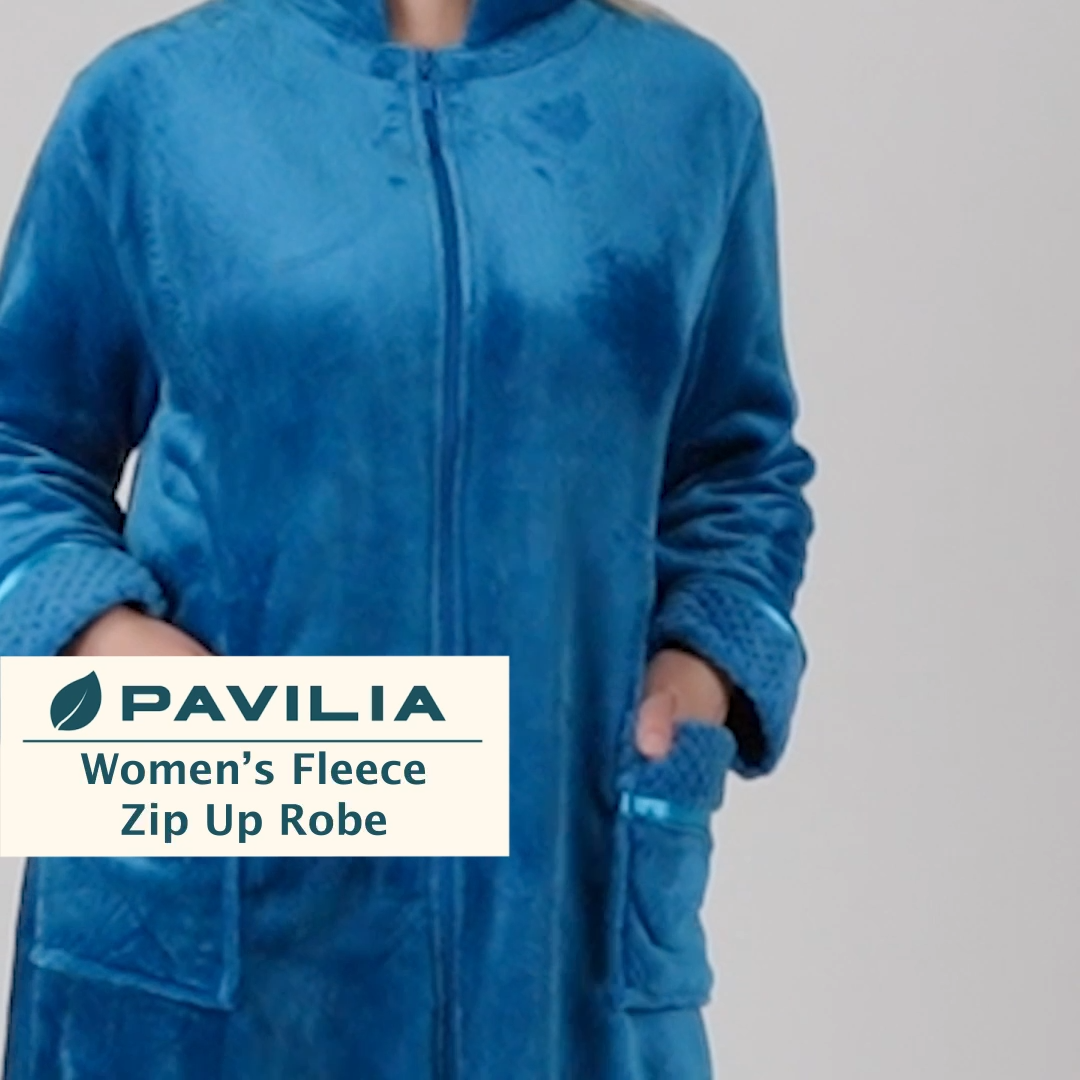 Women Zipper Robe Housecoat Fleece Lounger Front Zip Up Robe Full