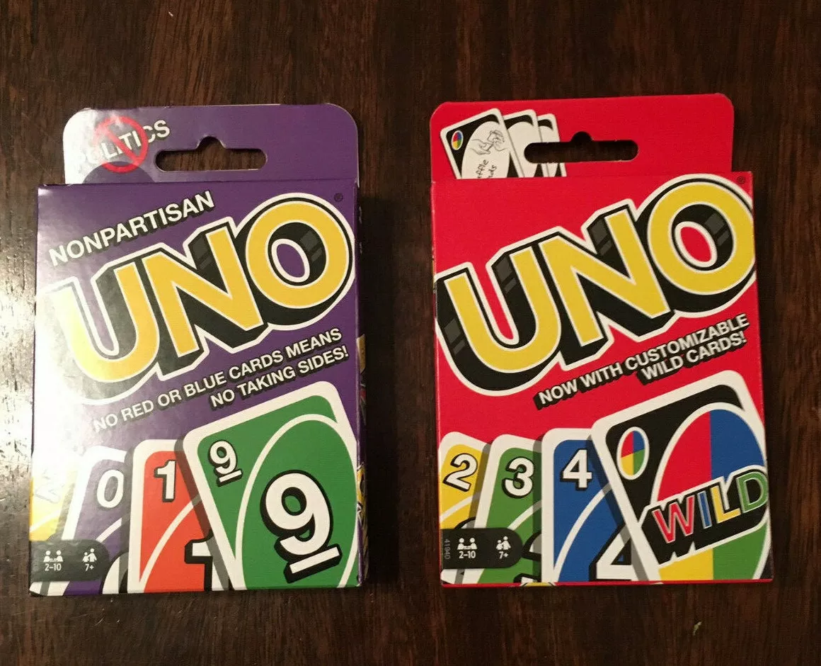 New UNO Nonpartisan Card Game and UNO WILD Mattel Games No red or