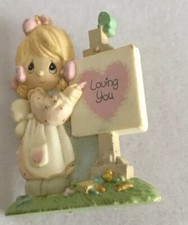 Vtg Precious Moments PIn Love You Heart Artist 1989 Little Girl Brooch C10