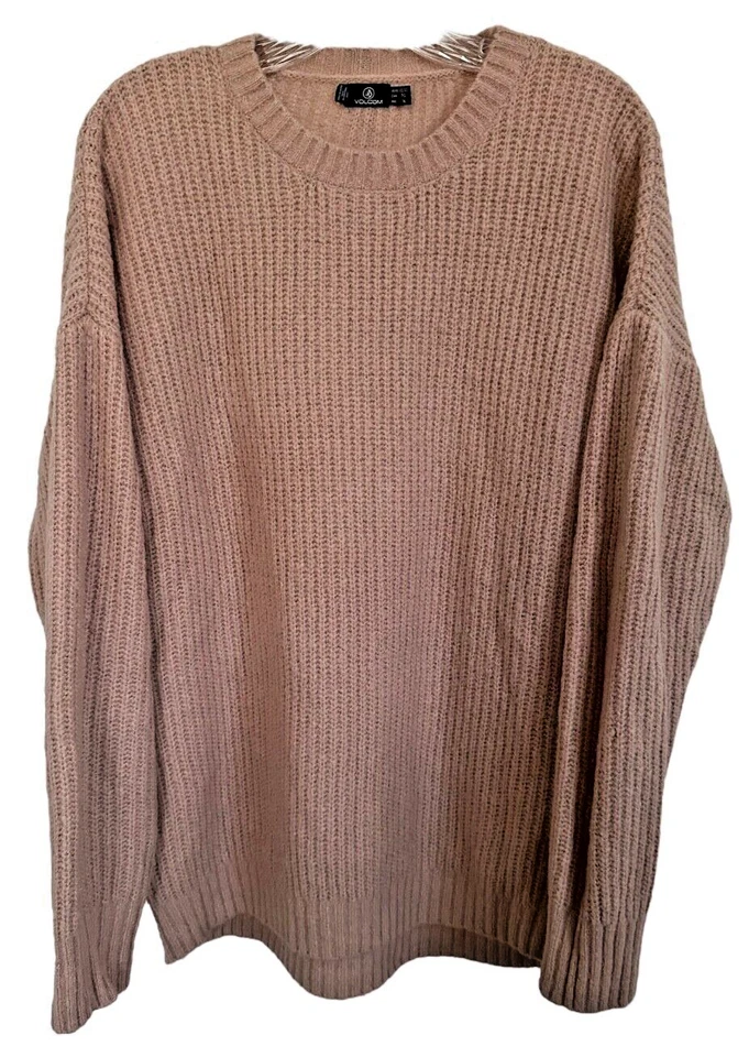 VOLCOM Women's FRESH FUZZ SWEATER Drop Shoulder Relax Fit Size XL Mauve - Image 3 of 4