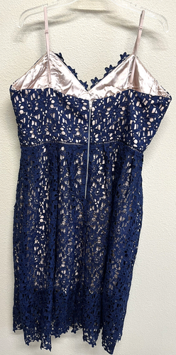 Chi Chi London Cami Premium Lace Midi Dress Size 12 Navy Spaghetti Straps Guiper - Picture 5 of 12