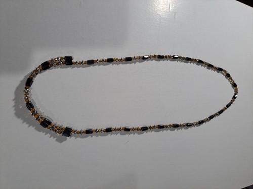 Magnetic Hematite Necklace, Dark Metallic Gray, Amber, And Silver Tone Beads - Picture 8 of 9
